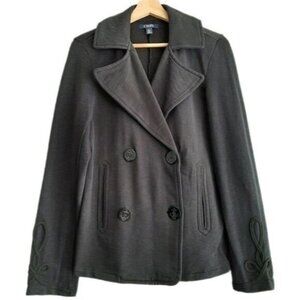CHAPS | Classic Light Stretchy Peacoat Jacket Coat Navy Blue Embellished Sz M